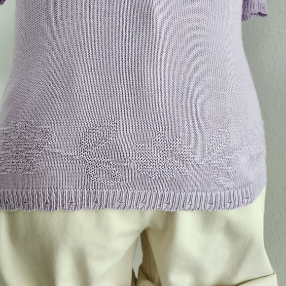 Vintage 90s Alfred Dunner Lilac Knit Butterfly Sweater Top Petite Large PL USA - Picture 4 of 10